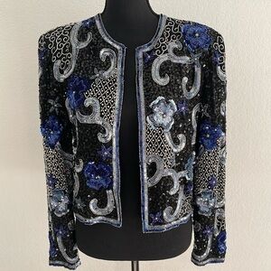 SCALA vintage Silk jacket heavily embellished M sequins beads sparkly opera